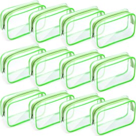 Weewooday 12 Pieces Clear Makeup Bags Cosmetic Storage Bags PVC Zipper Pouches Travel Waterproof Makeup Plastic Case for Women Organizing Toiletries Traveling Bathroom(Large,Green)