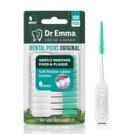 Dr. Emma Original Dental Picks Mint Soft Rubberized Tooth Picks Easy to Use Brush Picks 100Ct/Pack, 1 Pack(100Ct)