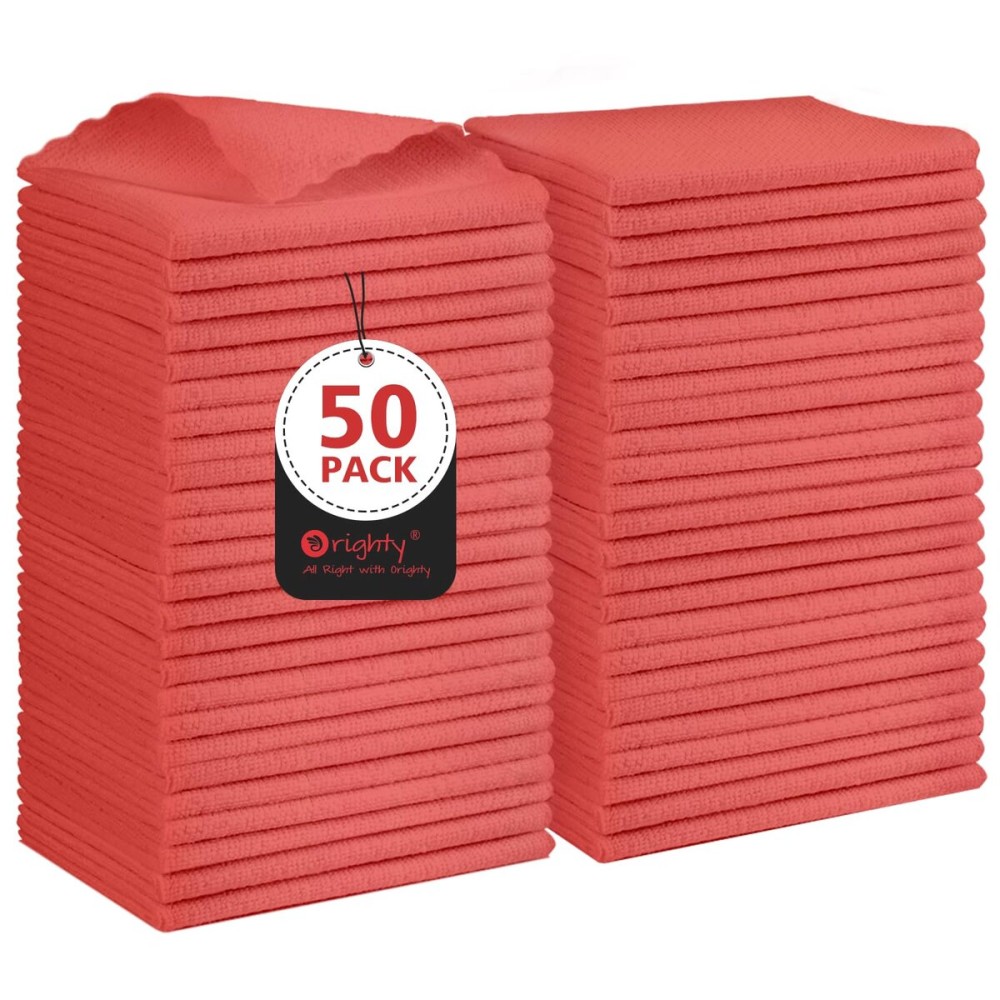 Orighty Cleaning Cloths, Shop Towels 50 Pack, Shop Rags Reusable, Microfiber Cleaning Rags Bulk for Cars, Multi-Purpose Lint Free Towels for Automotive, Mechanic, Kitchen, 11.5 x 11.5, Red