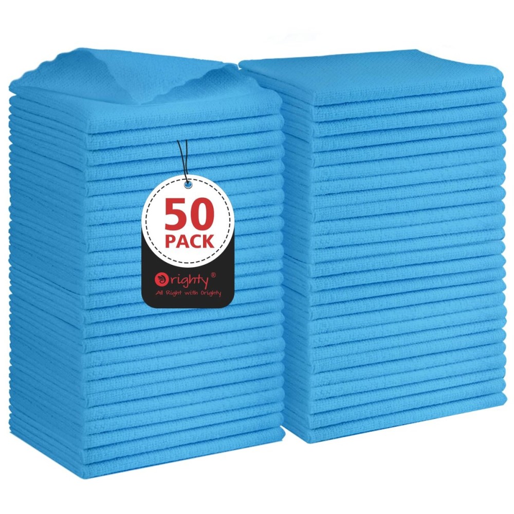 Orighty Cleaning Cloths, Shop Towels 50 Pack, Shop Rags Reusable, Microfiber Cleaning Rags Bulk for Cars, Multi-Purpose Lint Free Towels for Automotive, Mechanic, Kitchen, 11.5 x 11.5, Blue