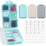 3 Pack, 14 GRIDS Travel Pill Organizer Box with Labels - Travel Medicine Case Kit - Pocket Daily Pharmacy Container - Travel Medication Holder Dispenser for Fish Oil Vitamin Supplement Storage