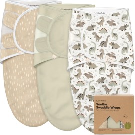 KeaBabies 3-Pack Organic Baby Swaddle Sleep Sacks - Swaddles for Newborns, Infant 0-3 Months, Baby Girls, Boys, Soft & Snug Newborn Sleep Sack, Nursery Swaddling Blankets (Dino Ridge)
