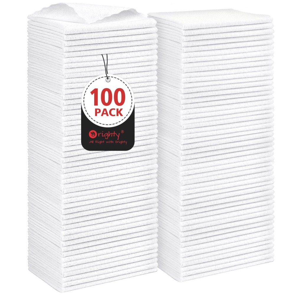 Orighty Cleaning Cloths, Shop Towels 100 Pack, Shop Rags Reusable, Microfiber Cleaning Rags Bulk for Cars, Multi-Purpose Lint Free Towels for Automotive, Mechanic, Kitchen, 11.5 x 11.5, White