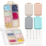 4 Pack, 14 GRIDS Travel Pill Organizer Box with Labels - Travel Medicine Case Kit - Pocket Daily Pharmacy Container - Travel Medication Holder Dispenser for Fish Oil Vitamin Supplement Storage