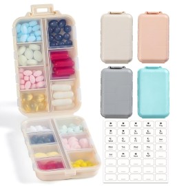 4 Pack, 14 GRIDS Travel Pill Organizer Box with Labels - Travel Medicine Case Kit - Pocket Daily Pharmacy Container - Travel Medication Holder Dispenser for Fish Oil Vitamin Supplement Storage