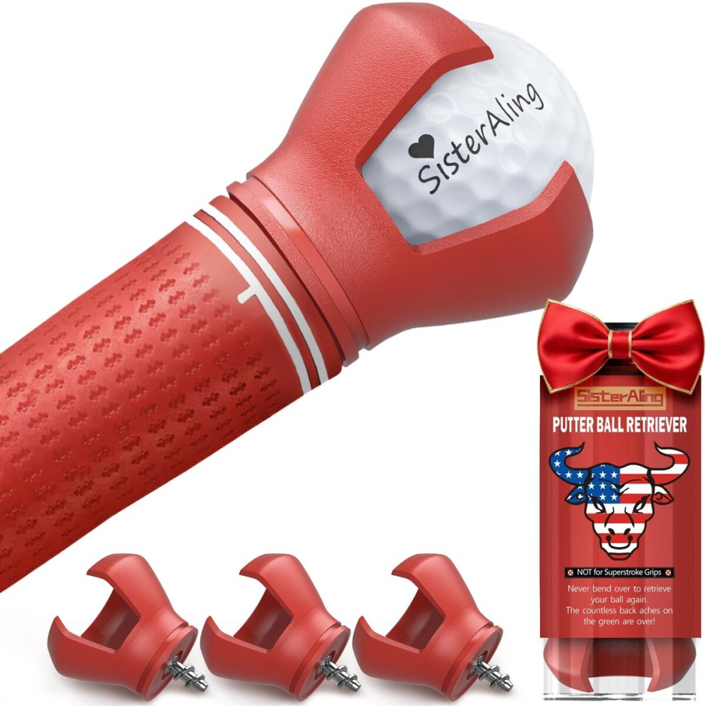 SisterAling 3-Prong Golf Ball Retriever Grabber Pick Up,Back Saver Claw Put On Putter Grip,Suction Cup Ball Grabber,Sucker for Golf Screws Tool (3 Pack, Red)
