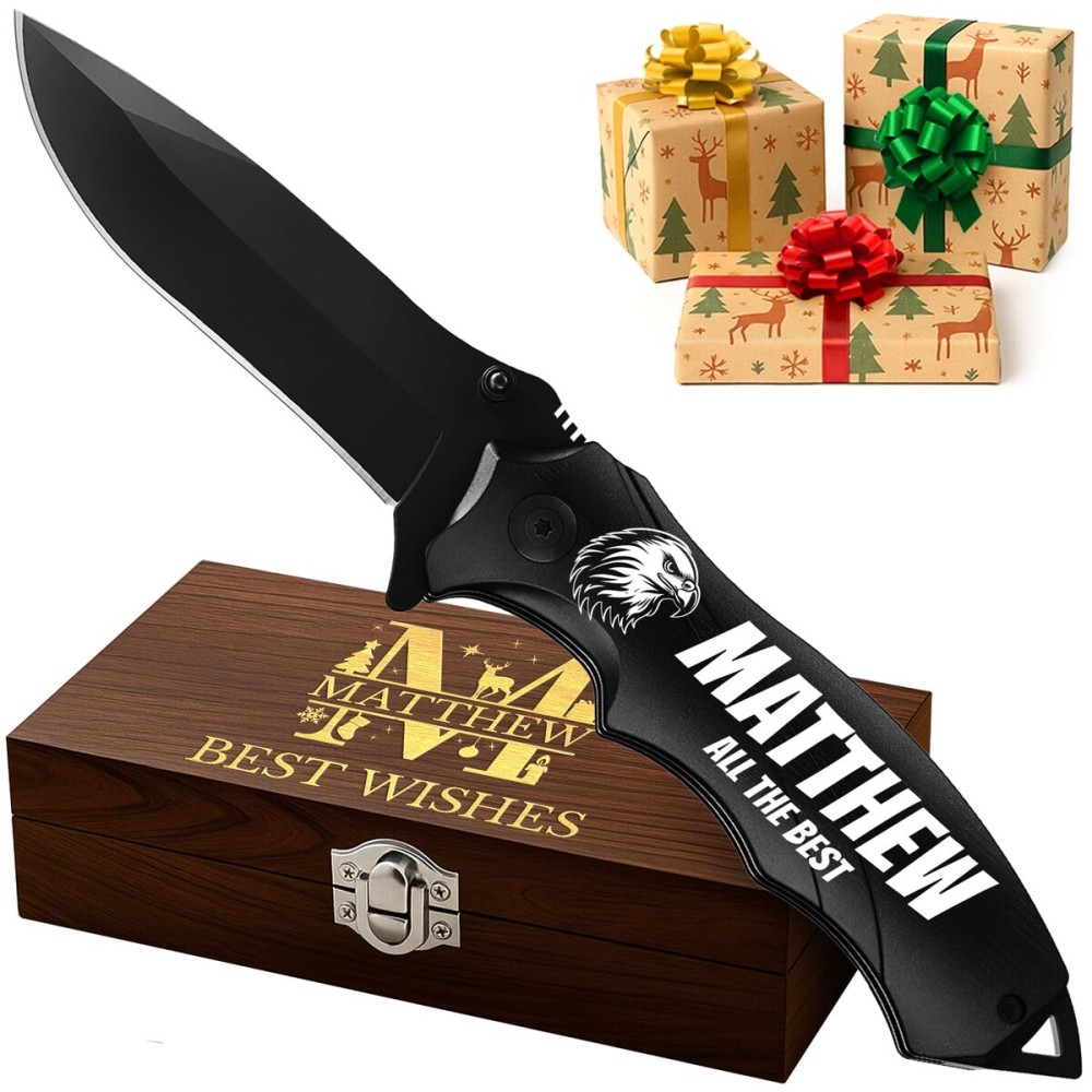 Custom Knife for Men and Women - Personalized Idea Gifts - Engraved Gifts for Dad Husband Boyfriend Wife Girlfriend - Customized Pocket Knives for Birthday - Best Unique Present 6495 PS New Black