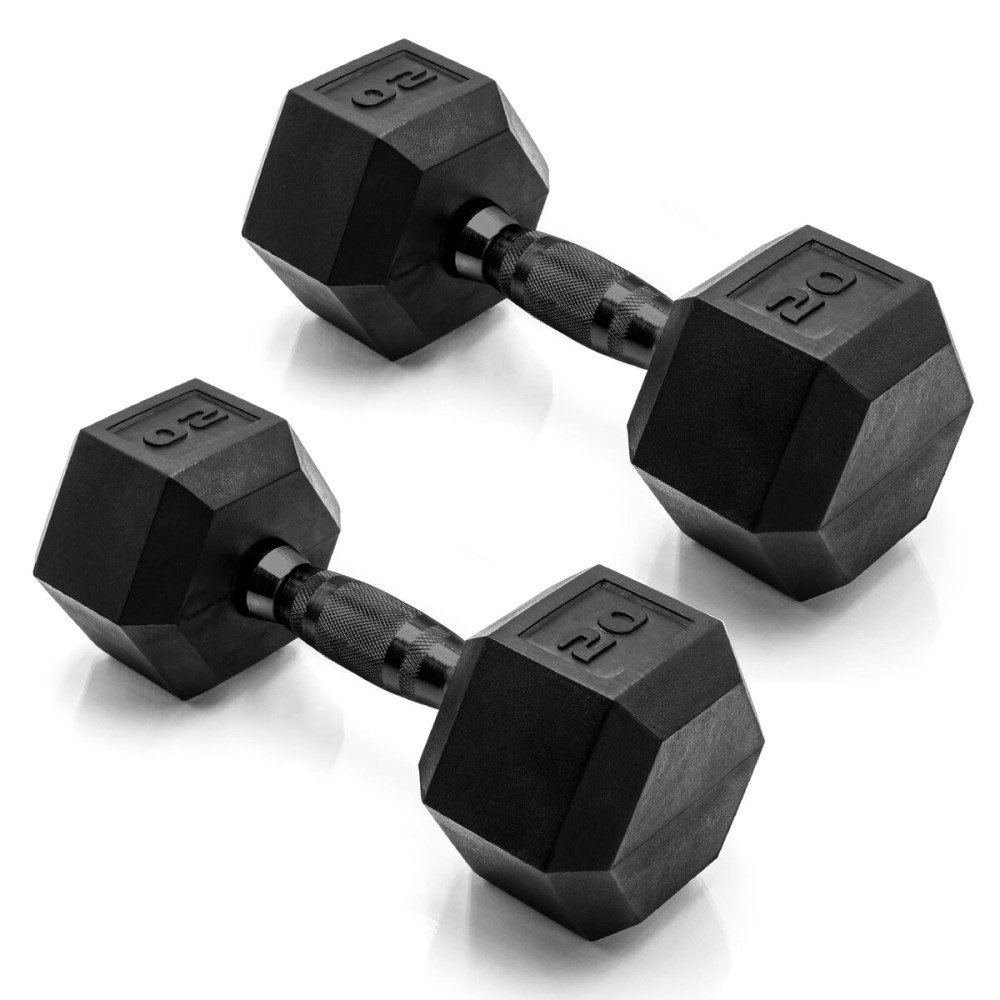 CAP Barbell 20 LB Rubber Coated Hex Dumbbell Hand Weight - Pair | Black Handle