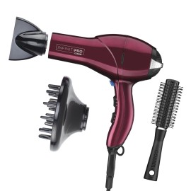Infiniti PRO CONAIR Hair Dryer with Diffuser, Professional AC Motor, Tourmaline Ceramic Technology Blow Dryer, Includes Concentrator and Blowout Brush, Amazon Exclusive, Burgundy