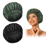 Reusable Shower Cap for Women, Large Waterproof Shower Bonnet Washable Elastic Band Bath Accessories Hair Hat for Long Hair, Braids(Black&Green)