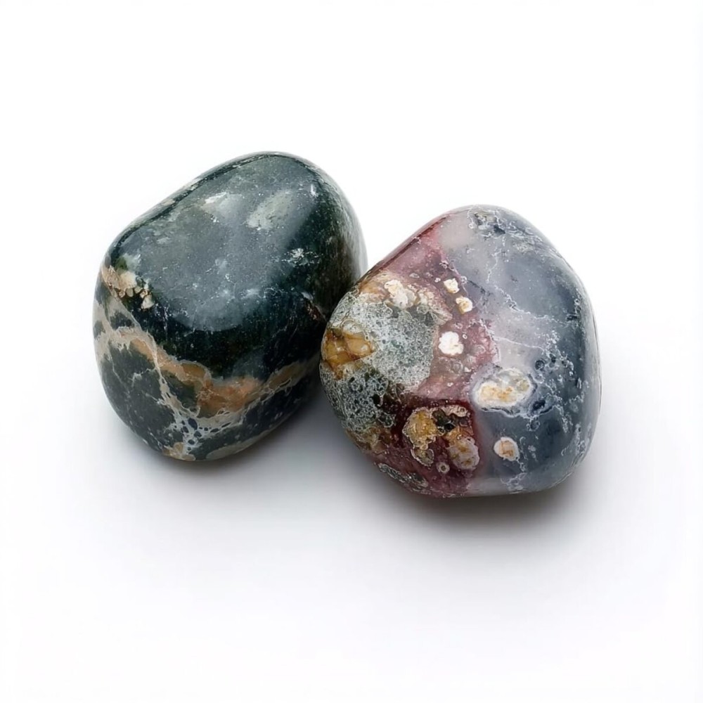 Polished Ocean Jasper Crystal Stones - 2 Pcs of 1.2 Worry Stone for Anxiety, Pocket Palm Stone Super Large Handpicked Natural Tumbled Gemstones for Meditation, Reiki, Chakra Healing, Home Decor