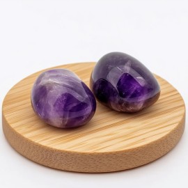 Polished Amethyst Crystal Stones - 2 Pcs of 1.2 Worry Stone for Anxiety, Pocket Palm Stone Super Large Handpicked Natural Tumbled Gemstones for Meditation, Reiki, Chakra Healing, Home Decor
