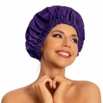Reusable Shower Cap for Women, Large Waterproof Shower Bonnet Washable Elastic Band Bath Hair Hat for Long Hair, Braids(Dark Purple)