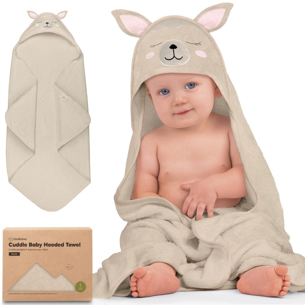 KeaBabies Hooded Baby Towel for Newborn - Viscose Derived from Bamboo Large Baby Bath Towels with Hood for Boys, Girls, Toddler, Extra Absorbent & Soft Newborn Bath Essentials (Alpaca, Regular)