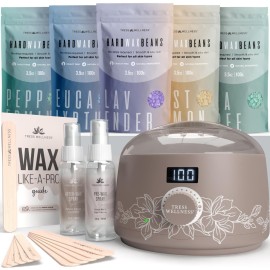 Tress Wellness Waxing Kit for Sensitive Skin - Safe for Face & Skin, Prep & Aftercare Spray, Easy to Use - At-Home Kit for Face, Bikini, Brazilian & Full Body - Digital Display, Dusty Chocolate