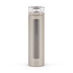 Ello Syndicate 20oz Reusable Glass Water Bottle with One-Touch Leak Proof Flip Lid, Protective Non-Slip Silicone Sleeve, Carry Loop for Coffee, Tea and Water, BPA-free, Dishwasher Safe, Sand