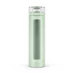 Ello Syndicate 20oz Reusable Glass Water Bottle with One-Touch Leak Proof Flip Lid, Protective Non-Slip Silicone Sleeve, Carry Loop for Coffee, Tea and Water, BPA-free, Dishwasher Safe, Sage