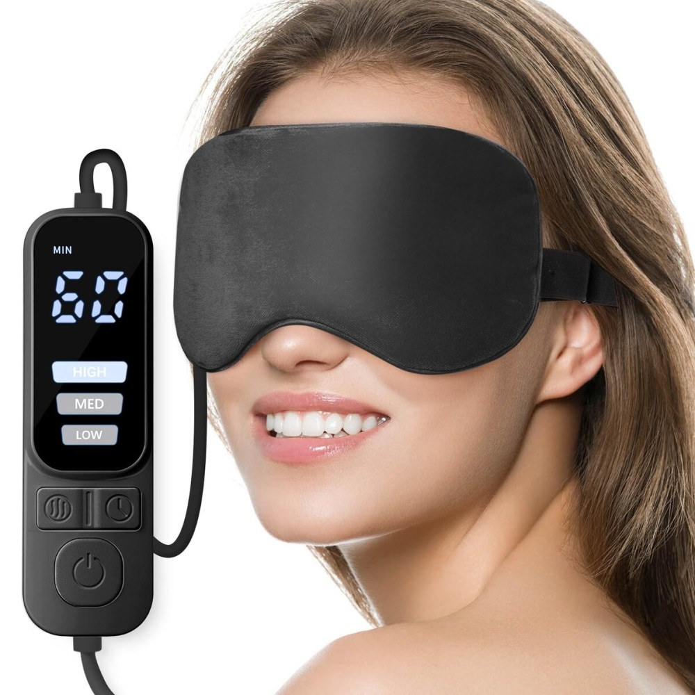 Ezona Heated Eye Mask, Warm Eye Compress Mask, USB Electric Eye Heating Pad with Temperature & Timer Control, Dry Eye Mask for Dry Eyes Blepharitis Sinus Migraine Stye MGD Puffiness Black