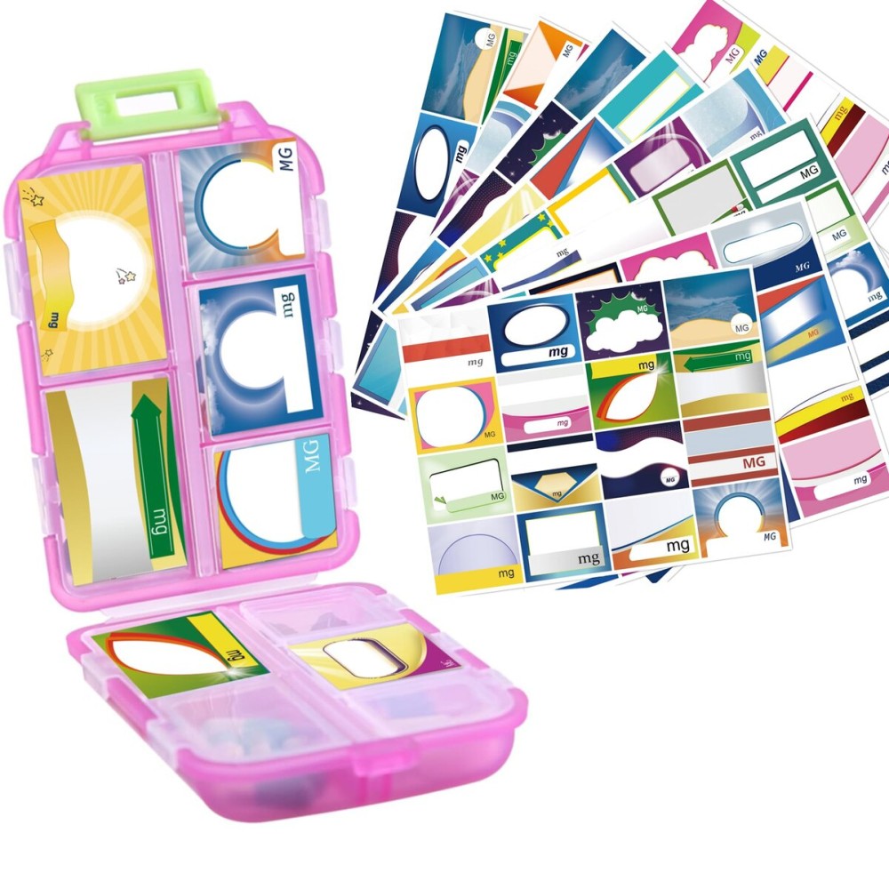 Zuihug 1Pack Travel Pill Organizer - 10 Compartments Pill Case, Compact and Portable Pill Box, Perfect for On-The-Go Storage, Pill Holder for Purse (Pink with 156 Stickers)