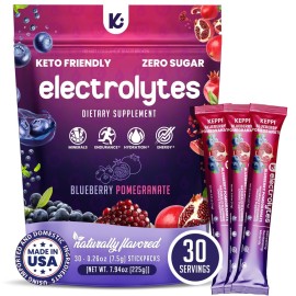 Keppi Electrolytes Powder Packets - Blueberry Pomegranate 30 Servings - No Sugar Hydration Supplement with Potassium, Magnesium, Sodium - Keto, Vegan, Fasting-Friendly, Zero Calorie Hydration Packets