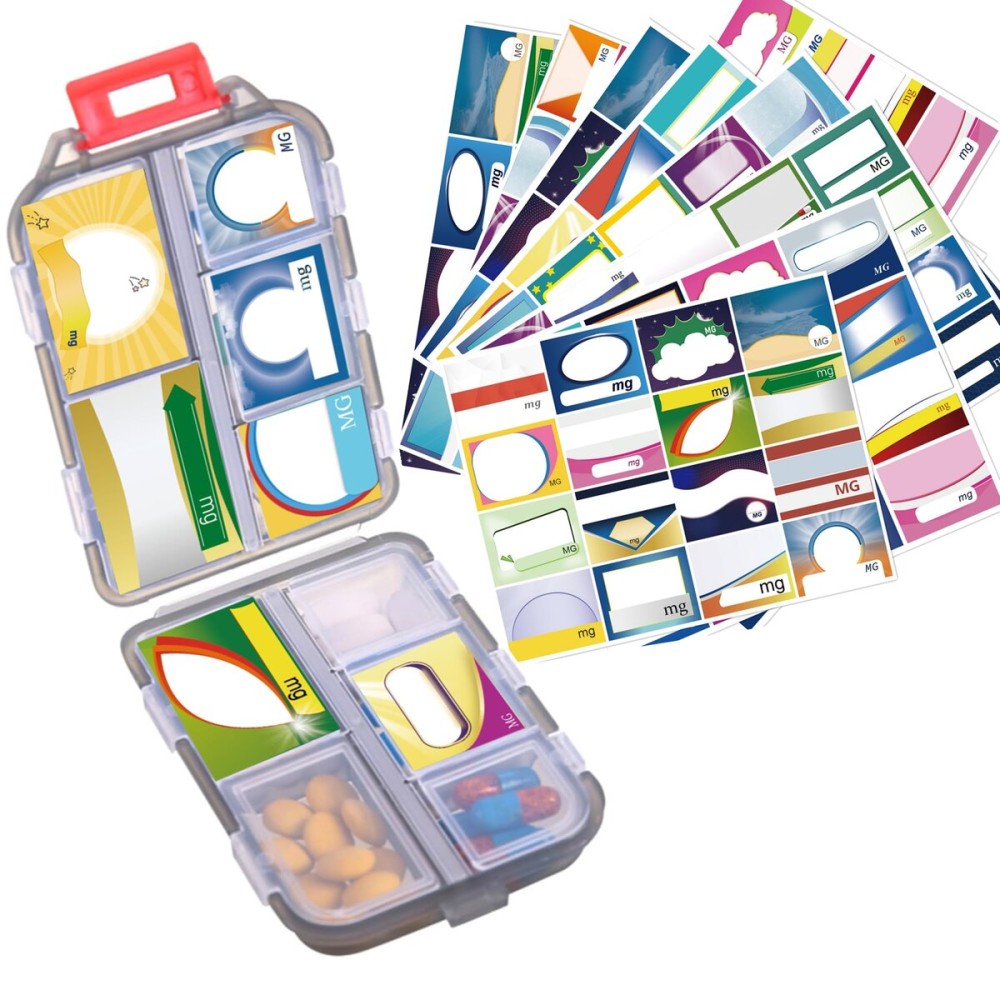 Zuihug 1Pack Travel Pill Organizer - 10 Compartments Pill Case, Compact and Portable Pill Box, Perfect for On-The-Go Storage, Pill Holder for Purse (Gray with 156 Stickers)