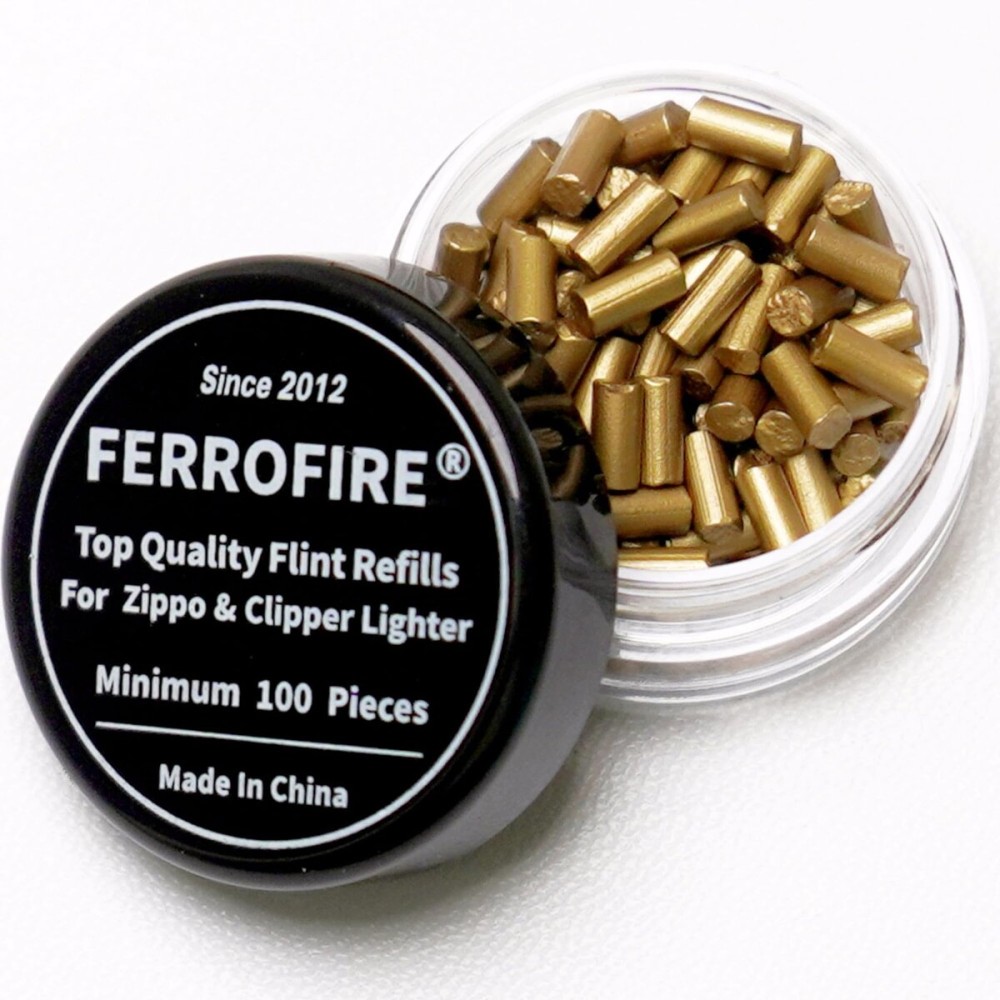FERROFIRE 100-Pack Premium Replacement Flints Compatible with Zippo Clipper Lighters | Long-Lasting Ferrocerium Flint Stone for Fast Ignition & Consistent Sparks