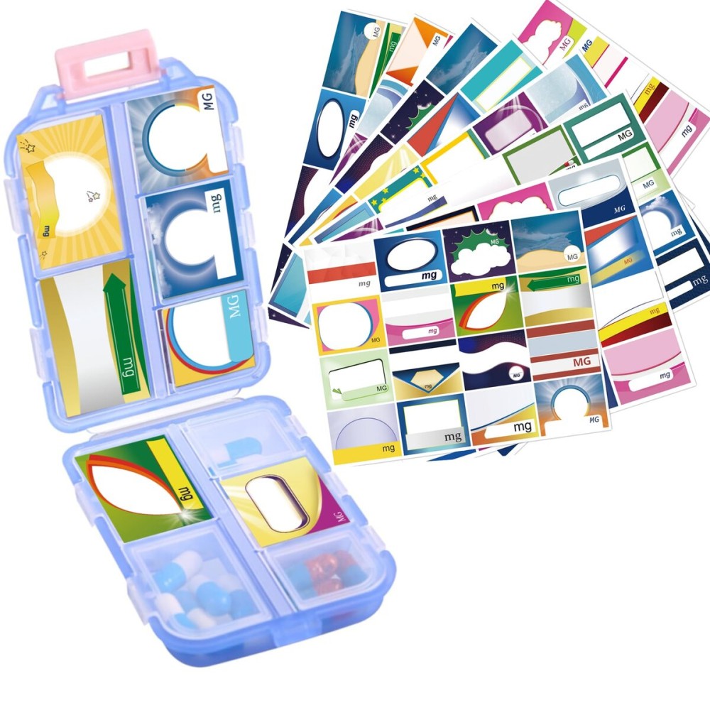 Zuihug 1Pack Travel Pill Organizer - 10 Compartments Pill Case, Compact and Portable Pill Box, Perfect for On-The-Go Storage, Pill Holder for Purse (Blue with 156 Stickers)