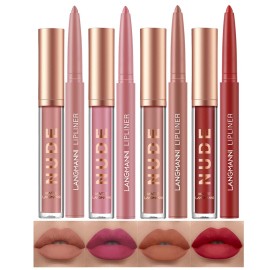 LANGMANNI 4pcs Matte Lipstick with Lipliners Durable Makeup Set,Long-Lasting Non-Stick Cup Not Fade Waterproof Pigmented Velvet Lipgloss Kit Beauty Cosmetics Makeup Gift for Girls(9+10+11+12)