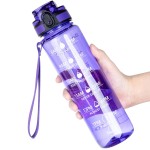 OLDLEY Water Bottle, 32oz Motivational Sports Water Bottle with Time Marker - Times to Drink - Tritan, BPA Free, Wide Mouth Leakproof, Deep Purple (1 Bottle)