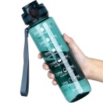 OLDLEY Water Bottle, 32oz Motivational Sports Water Bottle with Time Marker - Times to Drink - Tritan, BPA Free, Wide Mouth Leakproof, Deep Sea (1 Bottle)