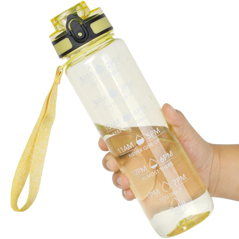 OLDLEY Water Bottle, 32oz Motivational Sports Water Bottle with Time Marker - Times to Drink - Tritan, BPA Free, Wide Mouth Leakproof, Clear Star (1 Bottle)