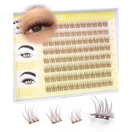 JIMIRE Brown Self-Adhesive Eyelashes Press on Lashes Clusters, Natural Look Pre-Glued Lash Clusters No Glue Needed Wispy 10-12MM Individual Lashes Brown Cluster Eyelash Extensions