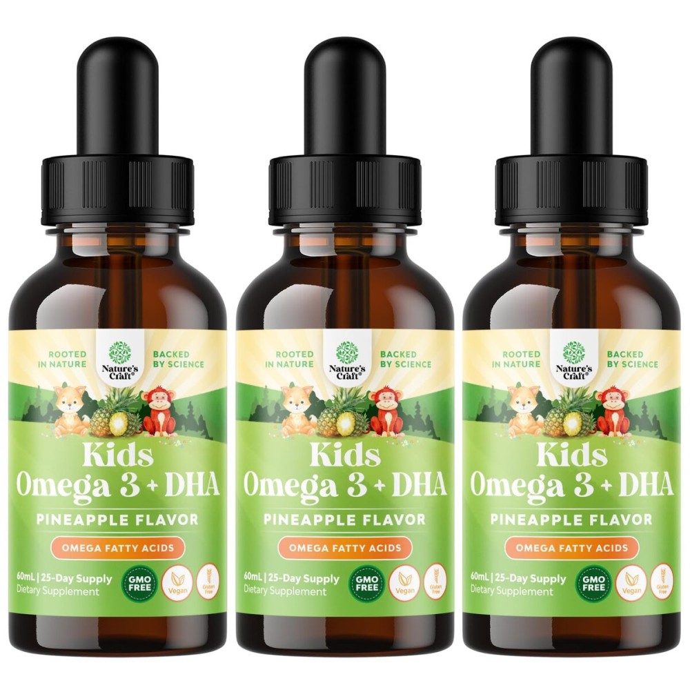 Kids DHA Omega 3 Drops - Fatty Acids Omega 3 6 9 for Brain, Immune Strength & Vision - Nutritional DHA for Kids for Healthy Nervous System & Focus Support - Liquid Supplement with EPA & ALA - 60 mL