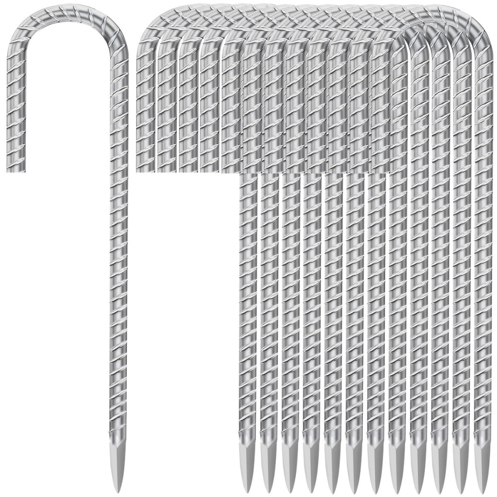 Besitu 12 Inch Ground Stakes Heavy Duty J Hook 30-Pack Metal Spikes Galvanized Ground Hooks Anchors Rebar Ground Stakes for Fence Tent Gazbo Bounce House and Outdoor Decorations Inflatables