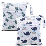 eaxin 2pcs Cloth Diaper Wet Dry Bags Waterproof Reusable with Two Zippered Pockets Travel Beach Pool Daycare Soiled Baby Items Yoga Gym Bag for Swimsuits or Wet Clothes-Dolphin