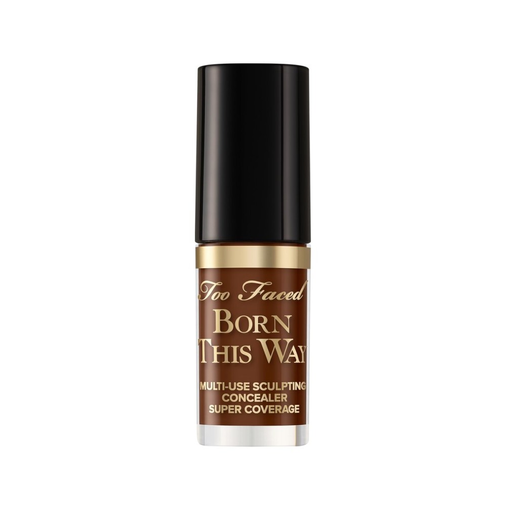 Too Faced Born This Way Super Coverage Multi-Use Concealer | Full Coverage, Non-Comedogenic, Oil Free + Long Lasting Concealer | Hyaluronic Acid + Coconut Water, 0.06 Fl Oz, Travel Size, Cocoa
