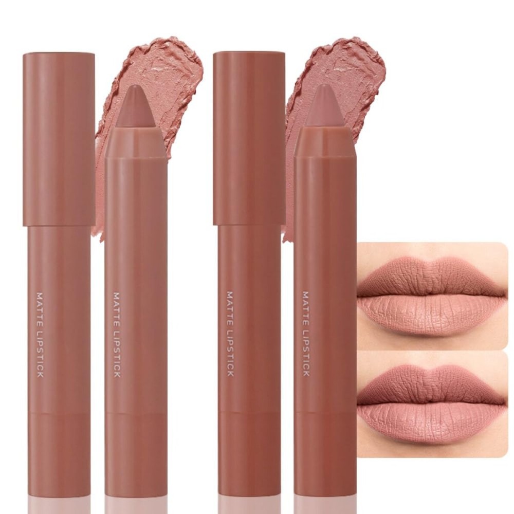 BINGBRUSH Crayon Matte Longwear Lipstick Pack Set,Moisture Smooth Color Stick Ultimate Lip Crayon for Makeup Collection - Waterproof Velvet Lipgloss (2pcs 02&06, 2 Count (Pack of 1))