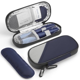 Gelozid Insulin Travel Case Diabetic with 2 Reusable Ice Packs for Insulin Pen and Other Diabetic Supplies, Insulin Cooler Travel Case for The Daily Life and Trip, Dark Blue with Gray
