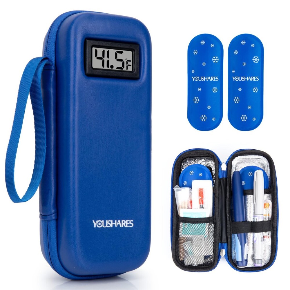YOUSHARES Insulin Cooler Travel Case with Temperature Display - Refrigerated Medicine Cooling Bag with 2 TSA Approved Ice Pack, Medication Pen Diabetic Supplies Organizer for Trip and Daily
