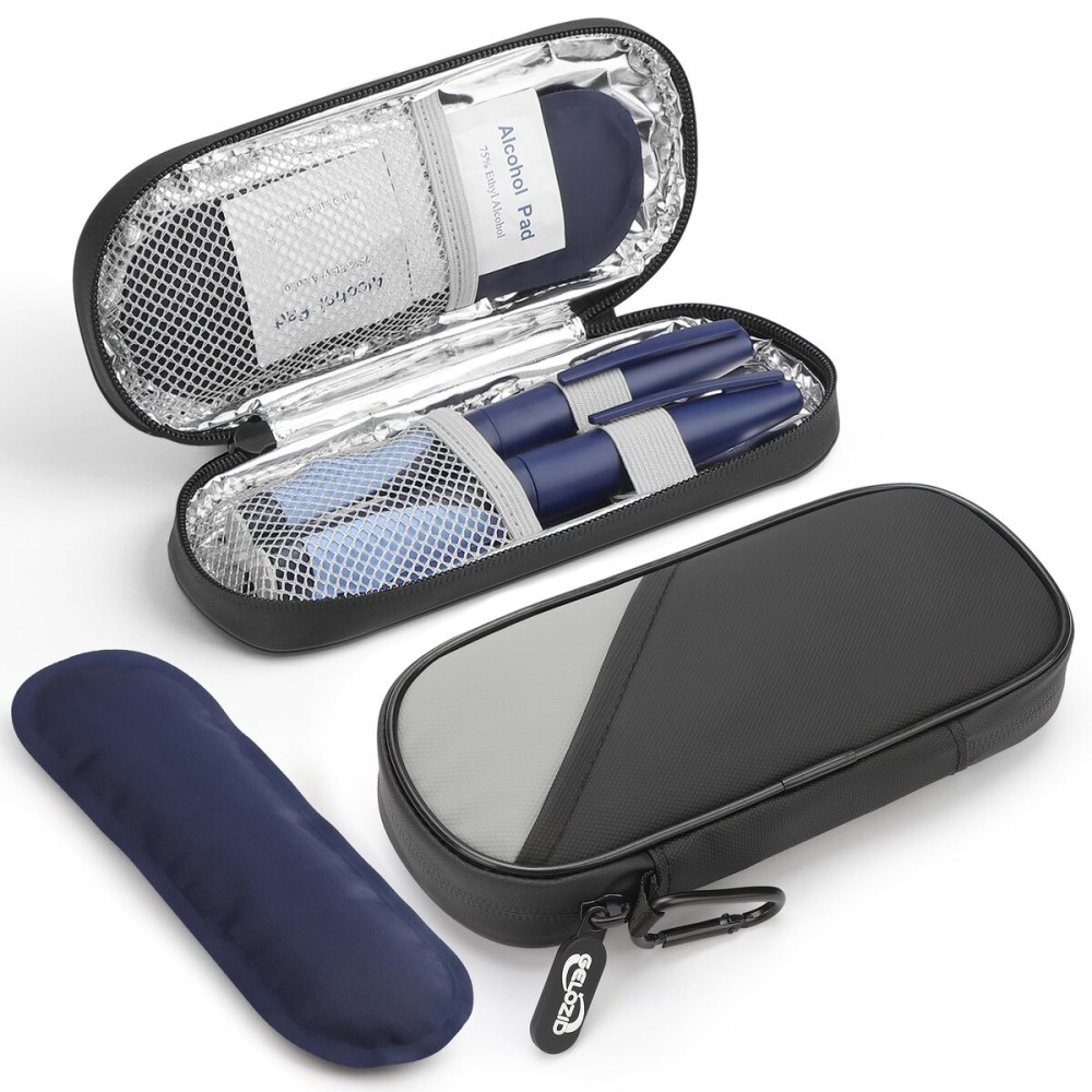 Gelozid Insulin Travel Case Diabetic with 2 Reusable Ice Packs for Insulin Pen and Other Diabetic Supplies, Insulin Cooler Travel Case for The Daily Life and Trip, Black with Gray