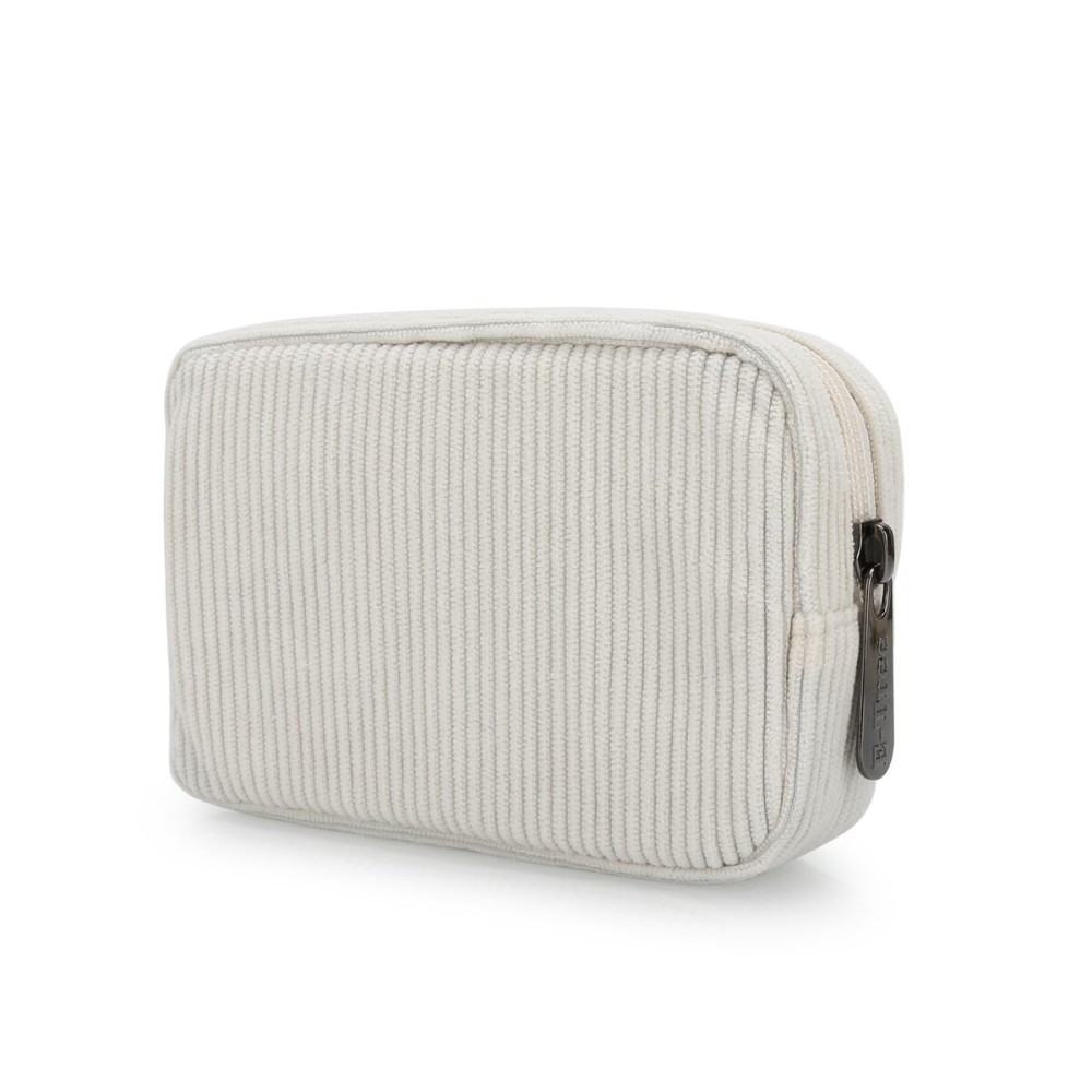 E-Tree Cute Small Makeup Bag,Cosmetic Toiletry Make up Little Items Pouch for Purse,Zipper Mini Tech Charger Cable Electronic Organizer Case,Travel Accessories for Women Men Teen,White Corduroy