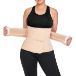QEESMEI Postpartum Belly Band Abdominal Binder Post Surgery C-section Belly Binder Wrap Girdle Recovery Belt Back Support (Nude, Large)