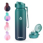 WEMEET 24oz Water Bottle with Removable Straw and Chug Lid, Two Ways to Drink, 18/10 Stainless Steel Double Walled Water Bottle, for Sports, Work, Travel, School(BLUE BLUE)