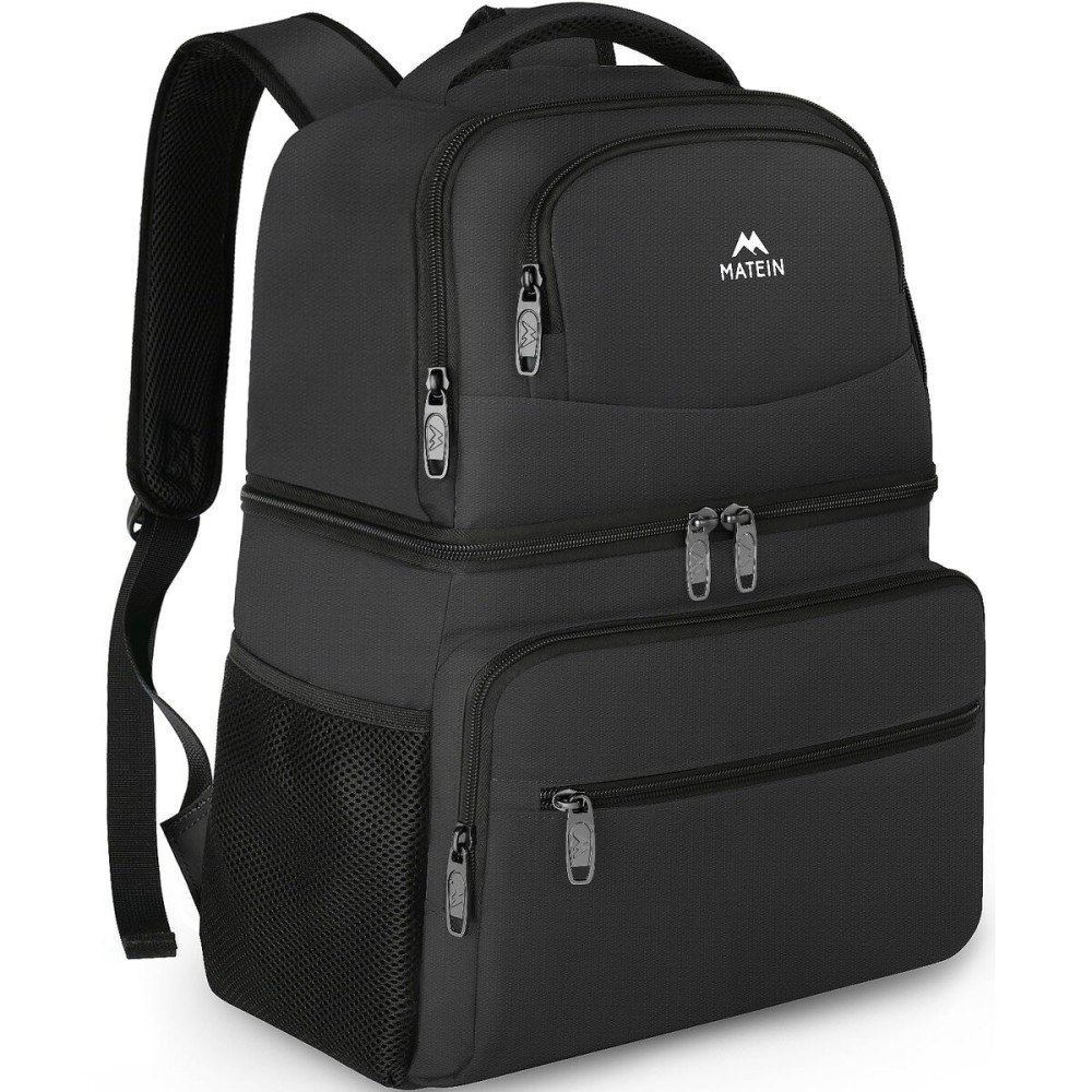 MATEIN Backpack Cooler for Men Women, 40 Cans Insulated Lunch Cooler Backpack Double Layer Cooler Bag, Leak-Proof Soft Lunch Box Back Pack with Cooler Compartment Beer Gifts for Picnic Beach, Black