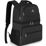 MATEIN Backpack Cooler for Men Women, 26 Cans Insulated Lunch Cooler Backpack Double Layer Cooler Bag, Leak-Proof Soft Lunch Box Backpack with Cooler Compartment Beer Gifts for Travel Beach, Black