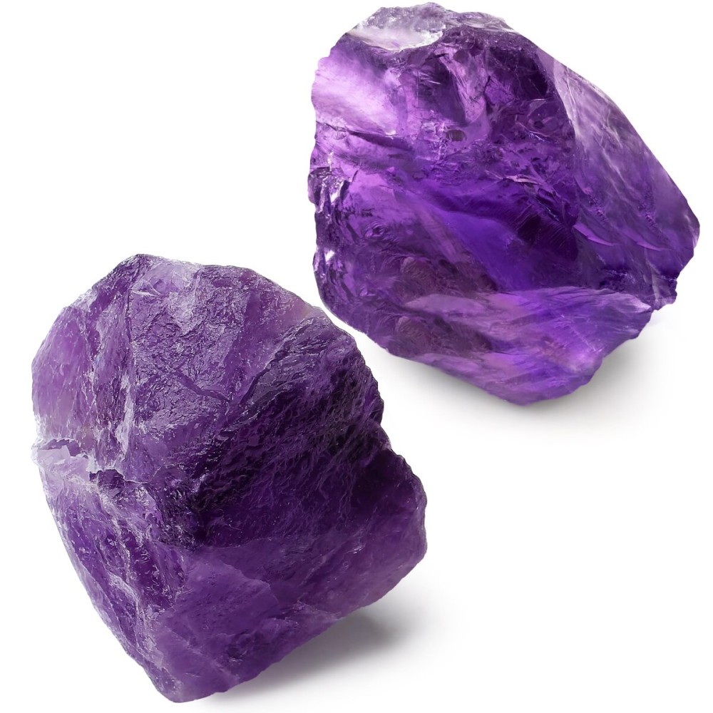 QINJIEJIE Amethyst Crystal Rocks 2PCS 1.8-2.2\'\' Raw Amethyst Stone Large Rock Rough Healing Crystals for Fountain Rocks Bulk Polishing DIY Decoration Natural Stones for Handmade Gifts