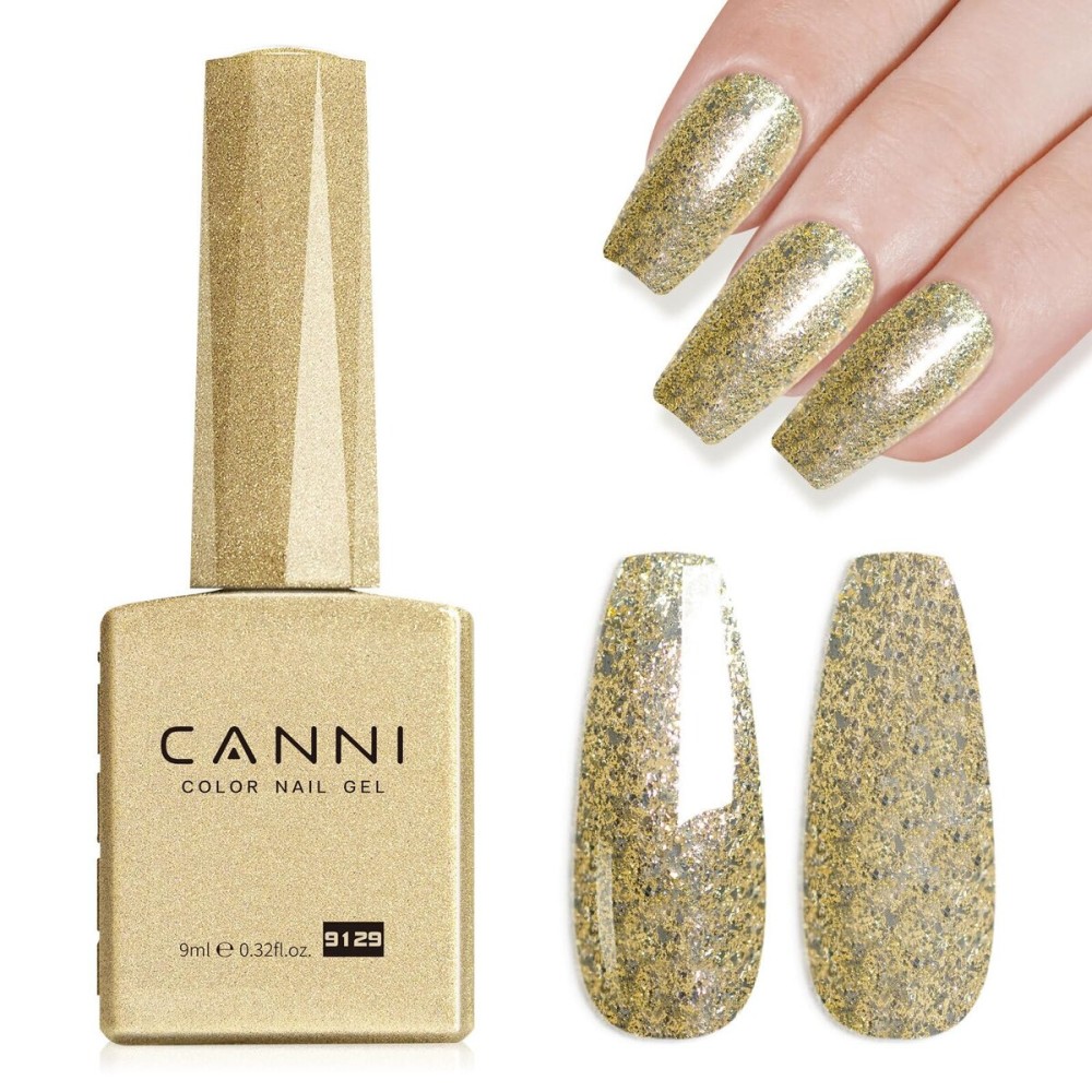 CANNI Gold Glitter Gel Polish - 9ML Chunky Sparkly Soak-Off UV/LED Nail Gel, Golden Flakes Finish for DIY Manicure, French Tips, or Salon Use