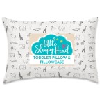 Little Sleepy Head Toddler Pillow with Pillowcase 13x18 - Kids Pillow for Sleeping - Better Neck Support Ergonomic Pillow and Toddler Pillowcase - Best Pillows for Kids (Animal Adventure)