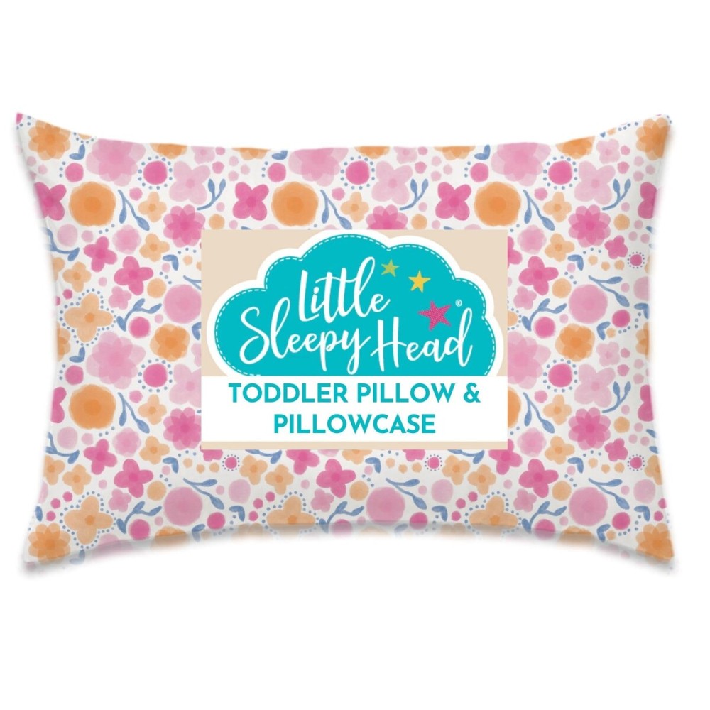 Little Sleepy Head Toddler Pillow with Pillowcase 13x18 - Kids Pillow for Sleeping - Better Neck Support Ergonomic Pillow and Toddler Pillowcase - Best Pillows for Kids (Whimsy Garden)