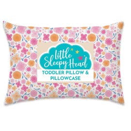 Little Sleepy Head Toddler Pillow with Pillowcase 13x18 - Kids Pillow for Sleeping - Better Neck Support Ergonomic Pillow and Toddler Pillowcase - Best Pillows for Kids (Whimsy Garden)